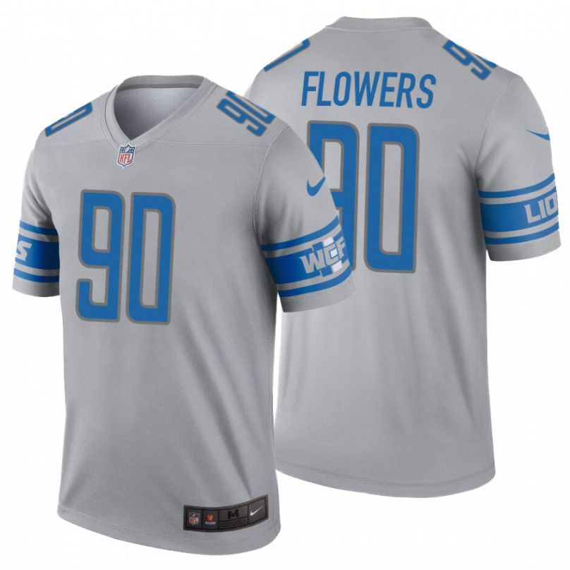 Men Detroit Lions 90 Trey Flowers Nike Grey Inverted Legend NFL Jersey